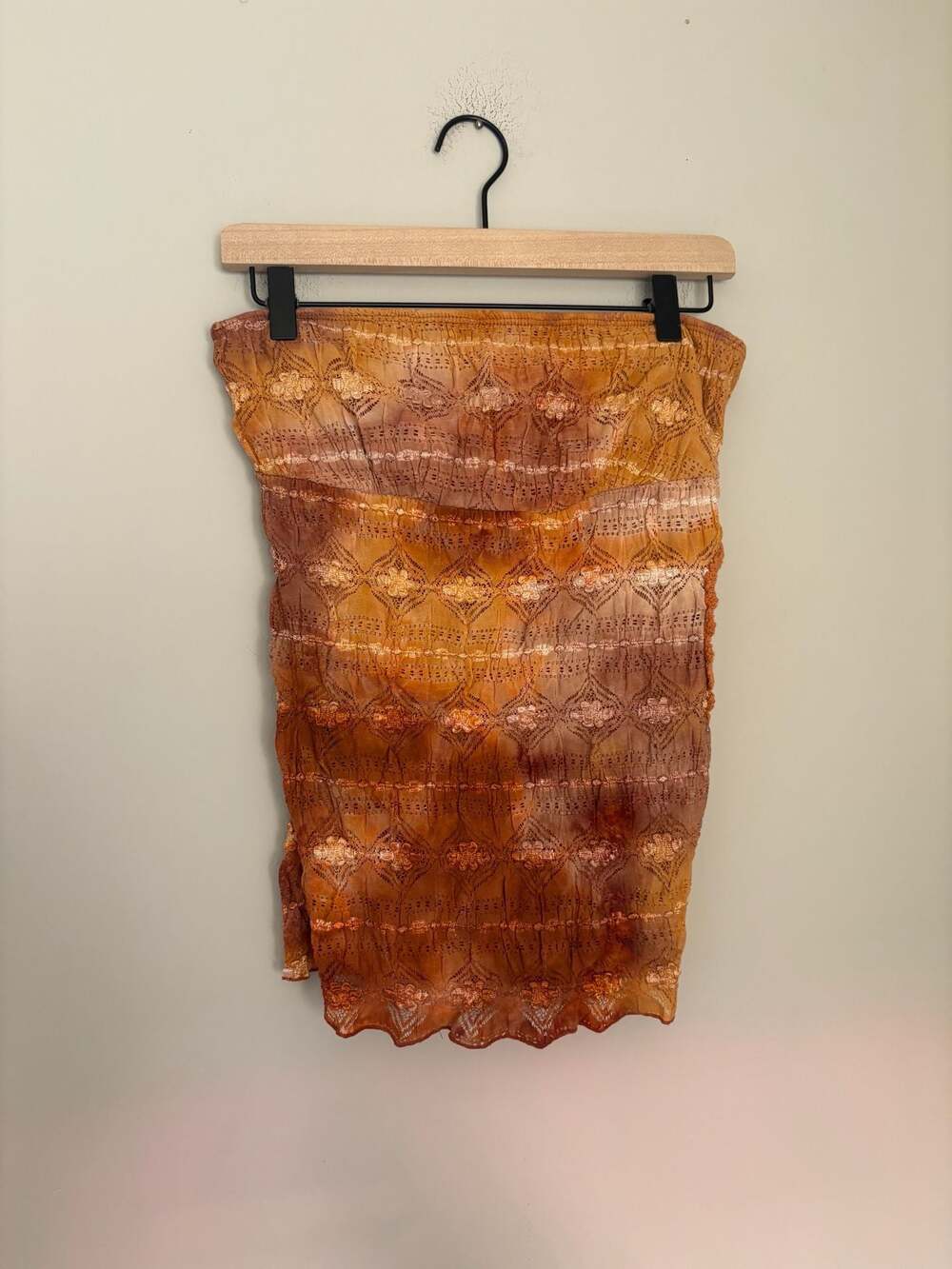 Vanity Women’s Strapless Boho Tie-Dye Orange Tube Top Crochet Detail Sz M